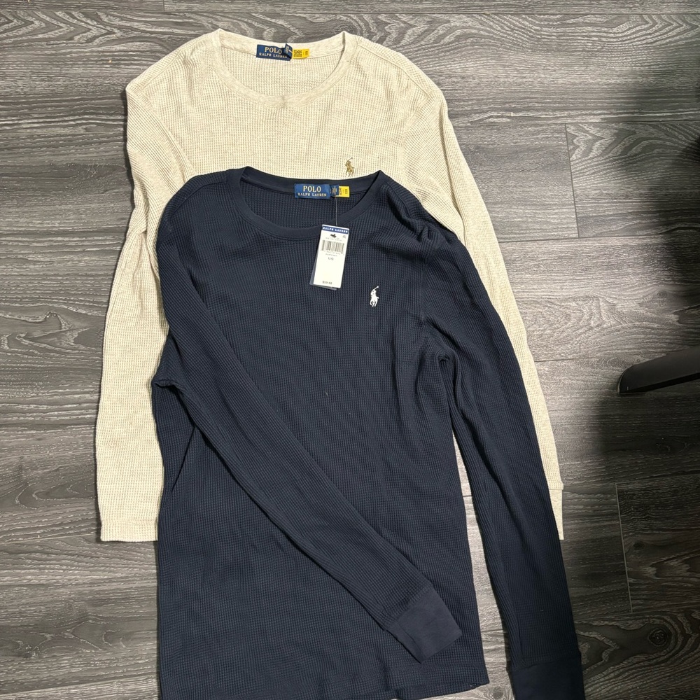 Polo by Ralph Lauren Blue and Cream Long Sleeve Tees